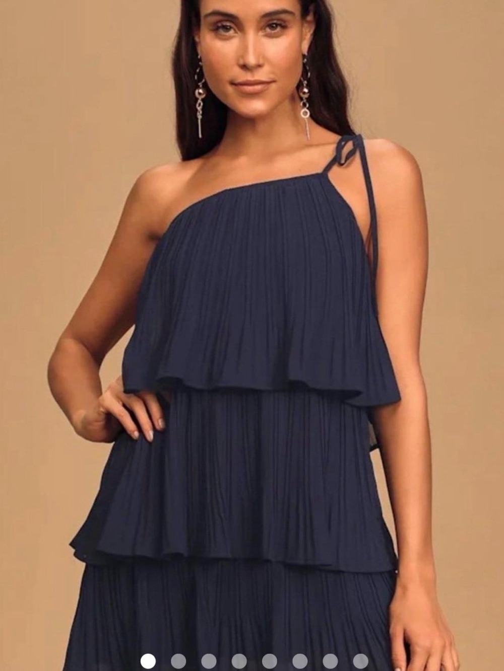 Lulus Navy One-Shoulder Tiered Maxi Dress